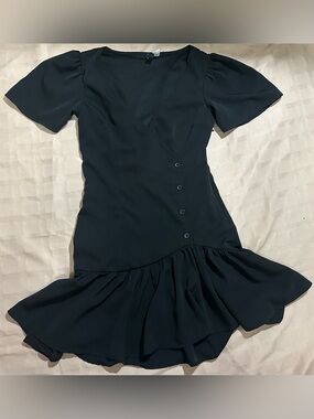 H&M Black Ruffle-Hem Short Sleeve Mini Dress